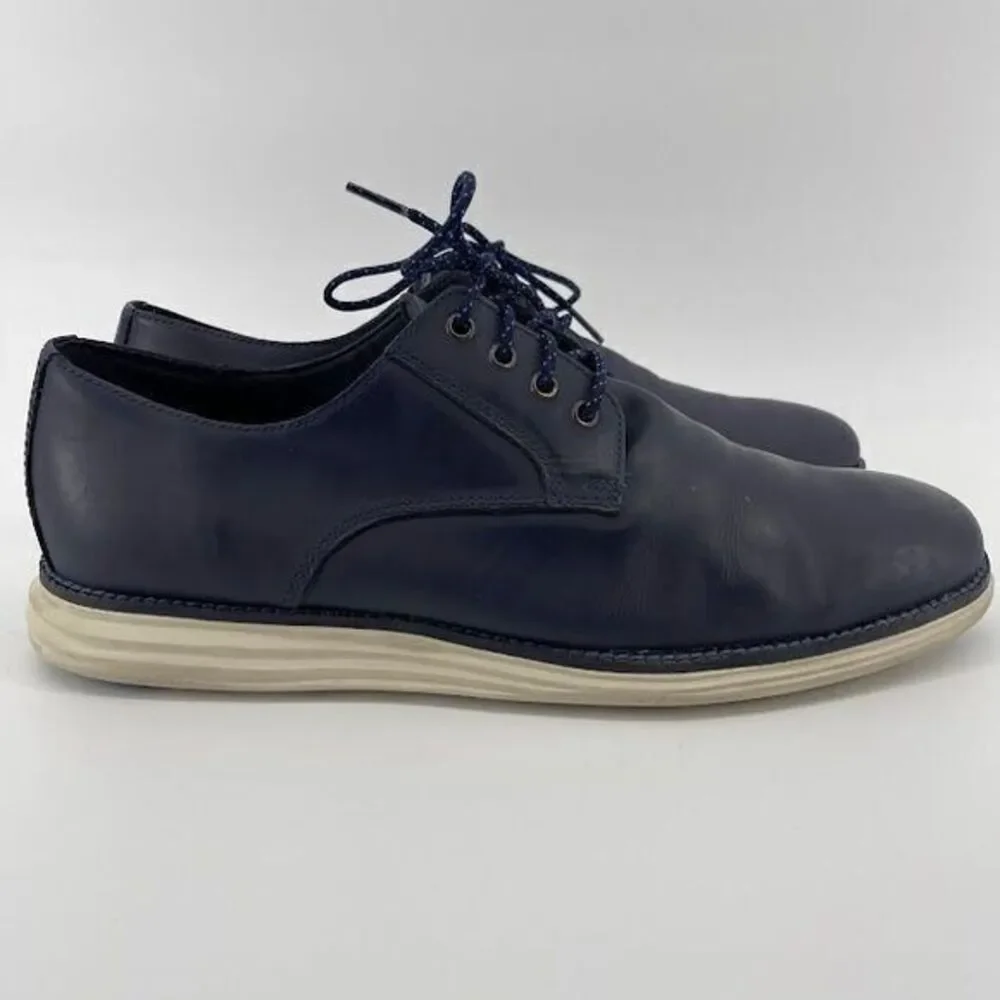 Cole Haan Navy Blue Leather Grand Plain Toe Oxford Casual Shoe SIze